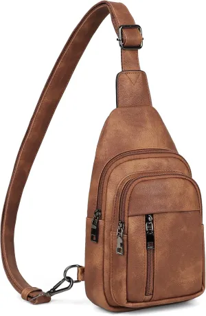 MASINTOR Sling Bag for Women - Crossbody Bags Fanny Pack with Vegan Leather - Adjustable Sling Backack for Travel Mocha Brown