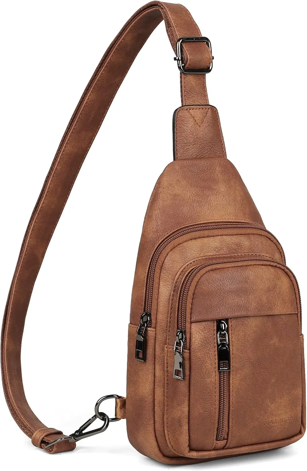 MASINTOR Sling Bag for Women - Crossbody Bags Fanny Pack with Vegan Leather - Adjustable Sling Backack for Travel Mocha Brown