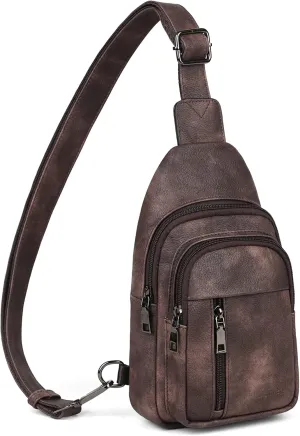 MASINTOR Sling Bag for Women - Crossbody Bags Fanny Pack with Vegan Leather - Adjustable Sling Backack for Travel Mocha Cofee