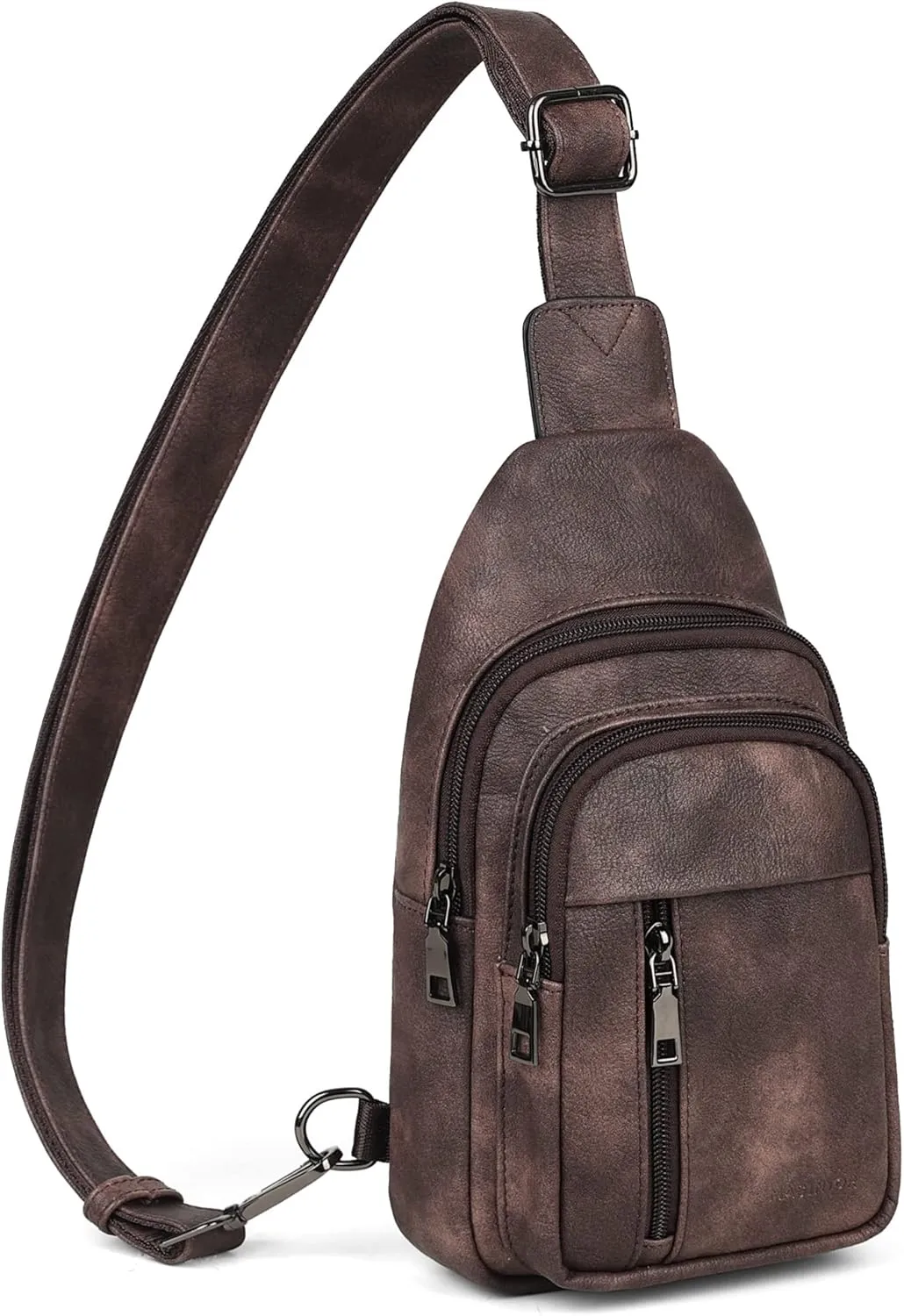 MASINTOR Sling Bag for Women - Crossbody Bags Fanny Pack with Vegan Leather - Adjustable Sling Backack for Travel Mocha Cofee