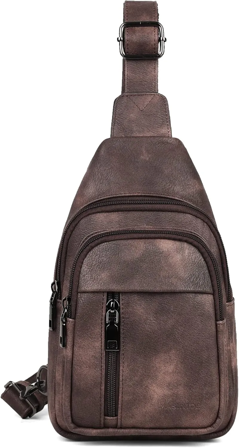 MASINTOR Sling Bag for Women - Crossbody Bags Fanny Pack with Vegan Leather - Adjustable Sling Backack for Travel Mocha Cofee