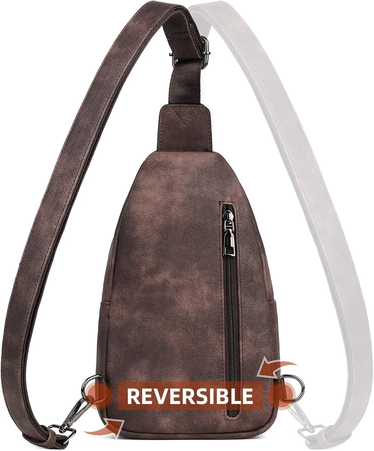 MASINTOR Sling Bag for Women - Crossbody Bags Fanny Pack with Vegan Leather - Adjustable Sling Backack for Travel Mocha Cofee