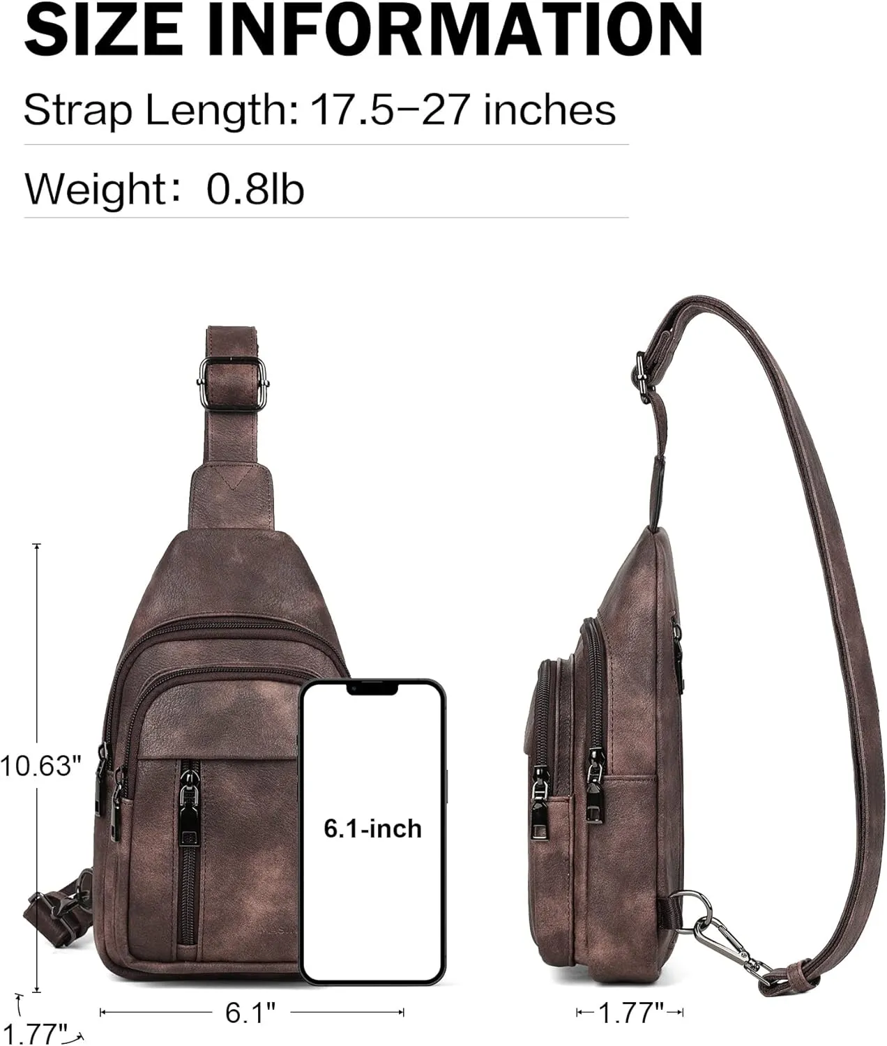 MASINTOR Sling Bag for Women - Crossbody Bags Fanny Pack with Vegan Leather - Adjustable Sling Backack for Travel Mocha Cofee