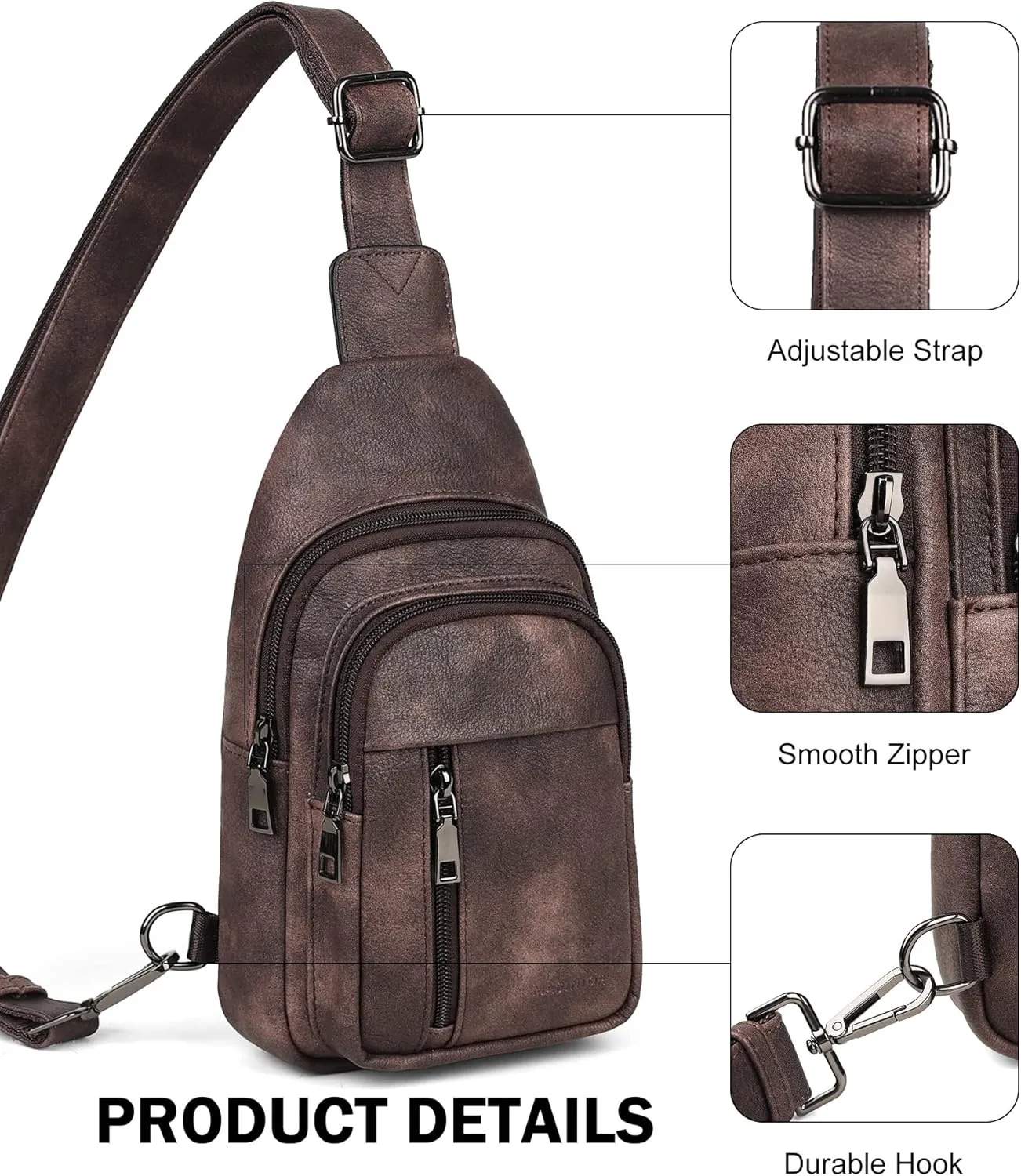 MASINTOR Sling Bag for Women - Crossbody Bags Fanny Pack with Vegan Leather - Adjustable Sling Backack for Travel Mocha Cofee