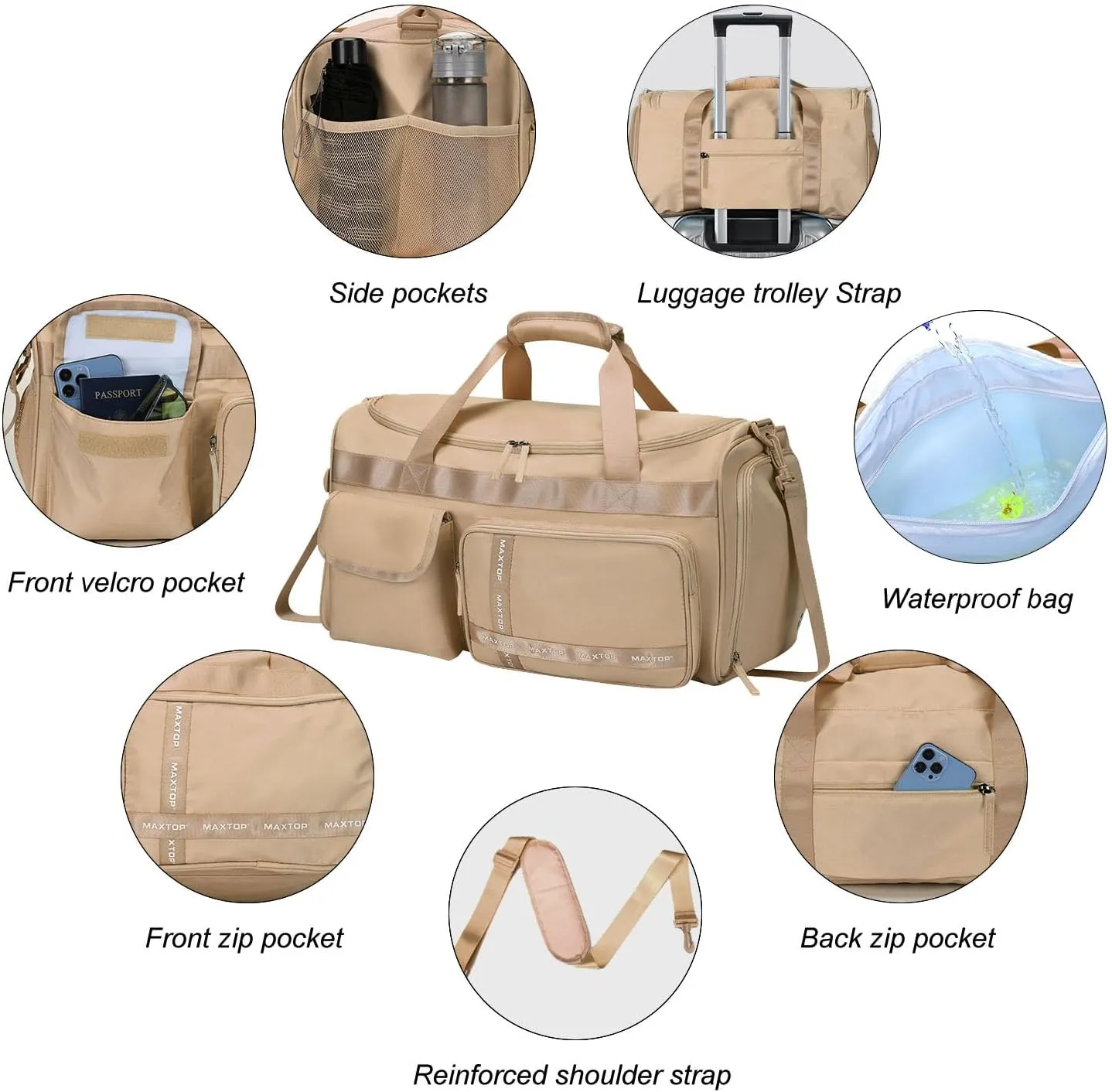 MAXTOP Travel Duffle Bag for Women Carry On Tote Weekender Overnight Bag Large Capacity Duffel Bag With Shoe Compartment,Gym Tote Bag with Dry and Wet Separation