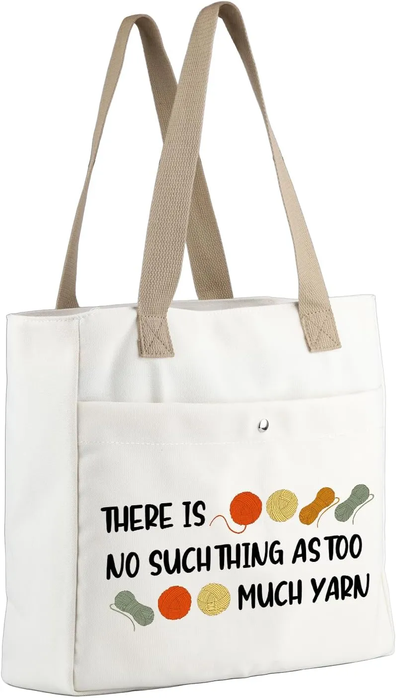 MBMSO Crochet Tote Bag Crocheter Gift There is No Such Thing As Too Much Yarn Tote Bag for Knitting Lover Crochet Beach Tote