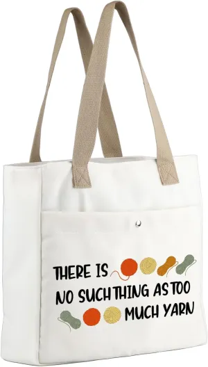 MBMSO Crochet Tote Bag Crocheter Gift There is No Such Thing As Too Much Yarn Tote Bag for Knitting Lover Crochet Beach Tote