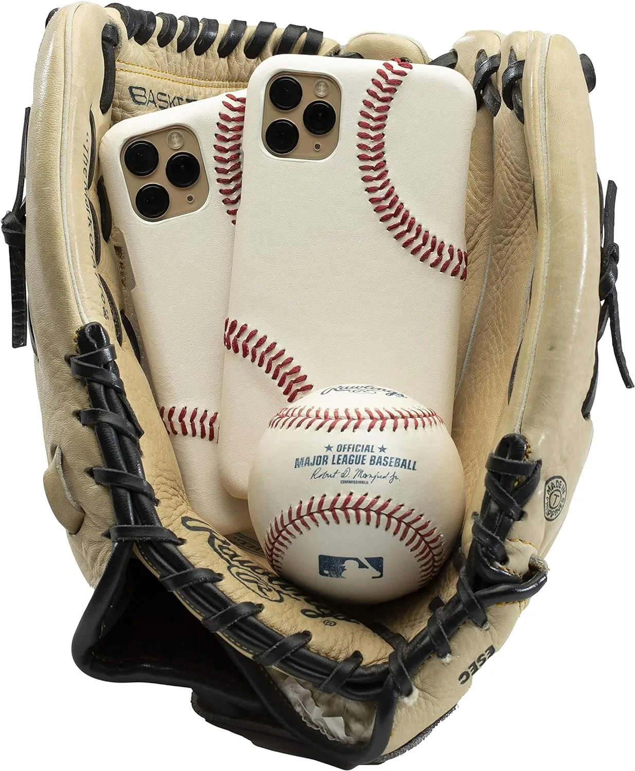 mcmadley Baseball Phone Case for iPhone 15 - Made with Professional Baseball Leather and Raised Red Hand Stitching, Thin Case, Protective Grip, Authentic Leather Cover