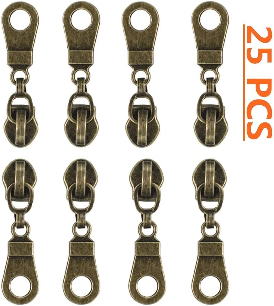 MebuZip #5 Antique Brass Metallic Nylon Coil Zippers by The Yard Bulk Coil Zipper Roll 10 Yards with 25pcs Pulls for DIY Sewing Craft Bags (Black)