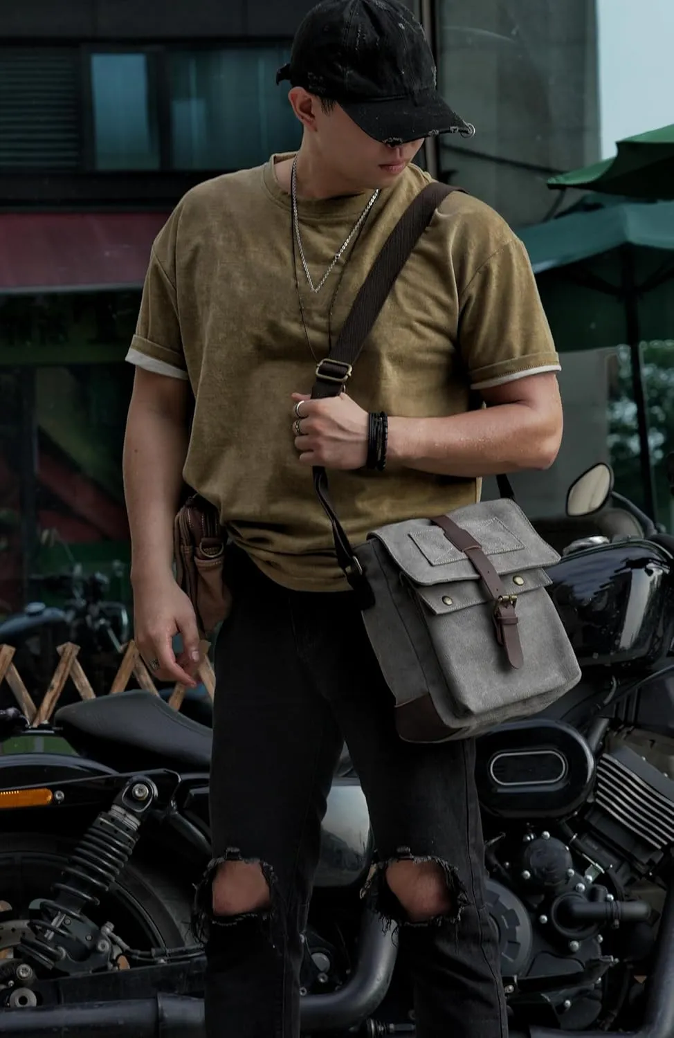Men Small Canvas Crossbody Messenger Purse Shoulder Bag Small Vintage Satchel Travel Bags For Work Business Unisex
