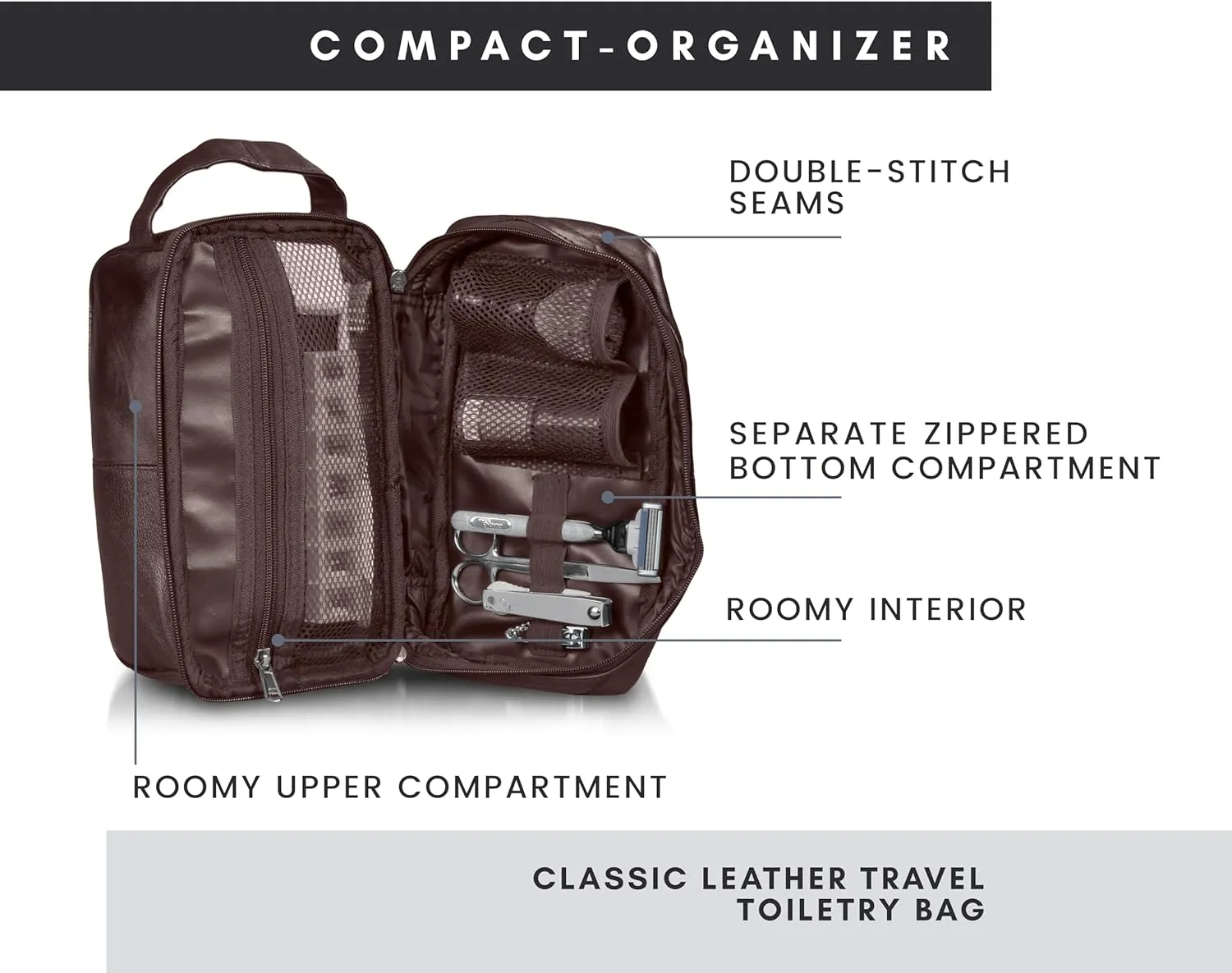 Mens Leather Toiletry Bag Dopp Kit (BROWN) Leather Toiletry Bag For Men (10x6x5) Our Shaving Bag Bottom Compartment Holds More In This Mens Toiletries Bag