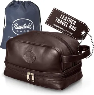 Mens Leather Toiletry Bag Dopp Kit (BROWN) Leather Toiletry Bag For Men (10x6x5) Our Shaving Bag Bottom Compartment Holds More In This Mens Toiletries Bag