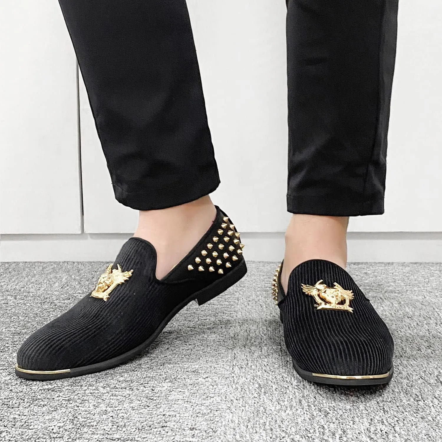 Men's Loafers Vintage Slip on Suede Dress Shoes Velvet Dress Loafers Size 7-13