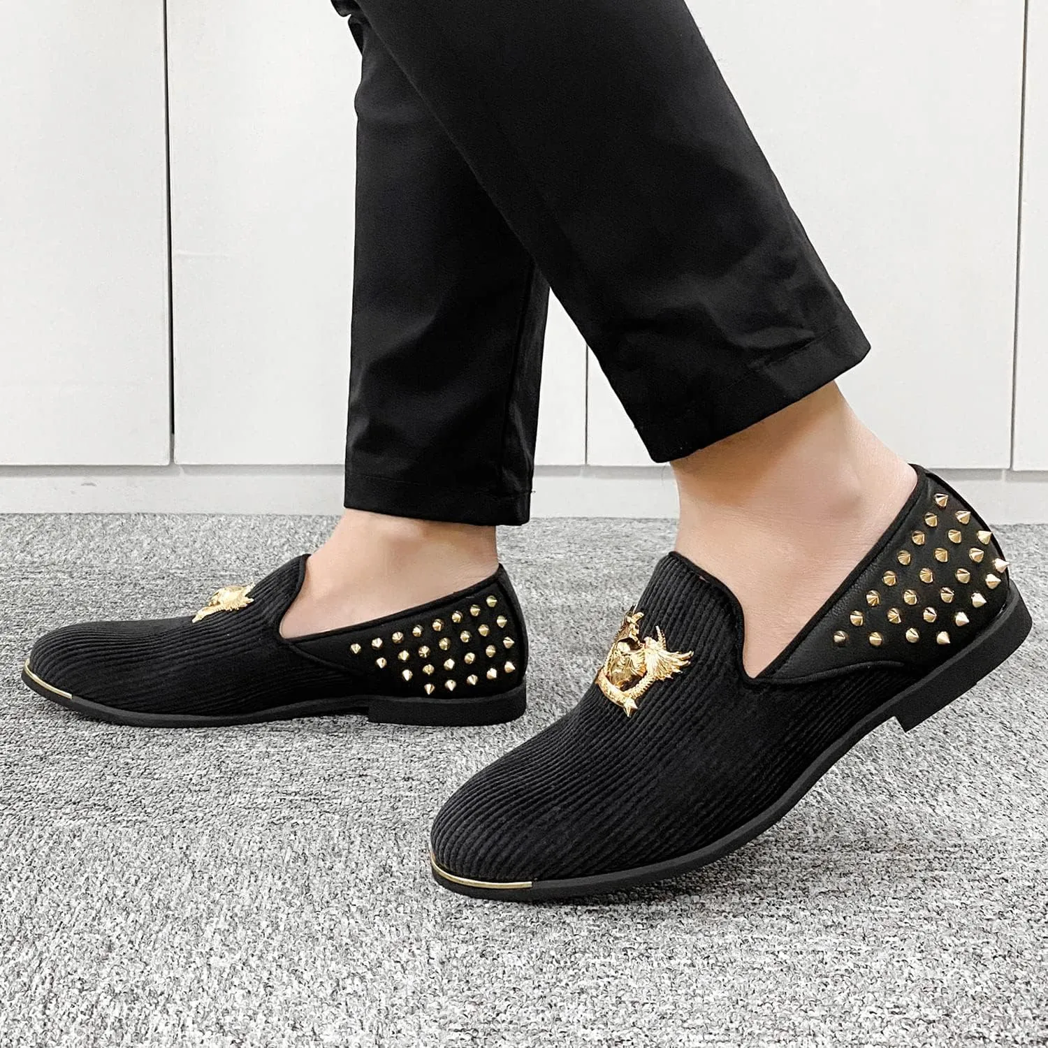 Men's Loafers Vintage Slip on Suede Dress Shoes Velvet Dress Loafers Size 7-13