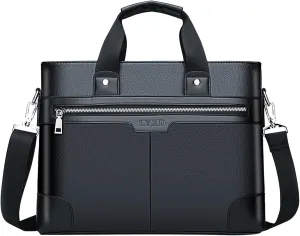Men's Shoulder Bag Crossbody Bag Large Capacity PU Retro Briefcase Multifunctional Leather Bag Bag for (Black, One Size)