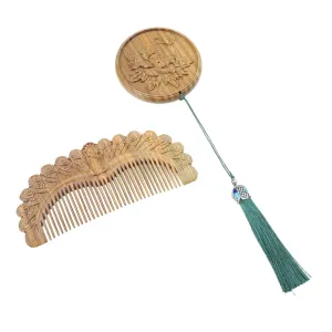 MERRYHAPY Vintage Carved Comb Round Mirror Set Portable Makeup Mirror Kit for Women for Travel Office Party
