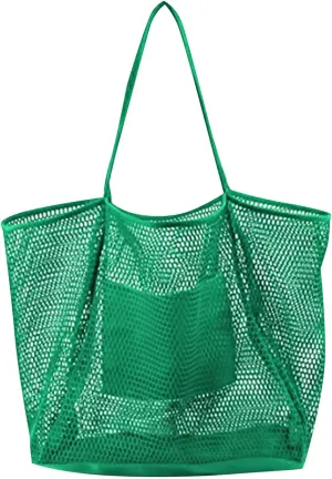 Mesh Beach Bag Tote Bag for Women Foldable Large Beach Tote Bag with Pockets Sandproof for Travel Vacation Gym
