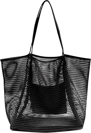 Mesh Beach Bag Tote Bag for Women Foldable Large Beach Tote Bag with Pockets Sandproof for Travel Vacation Gym