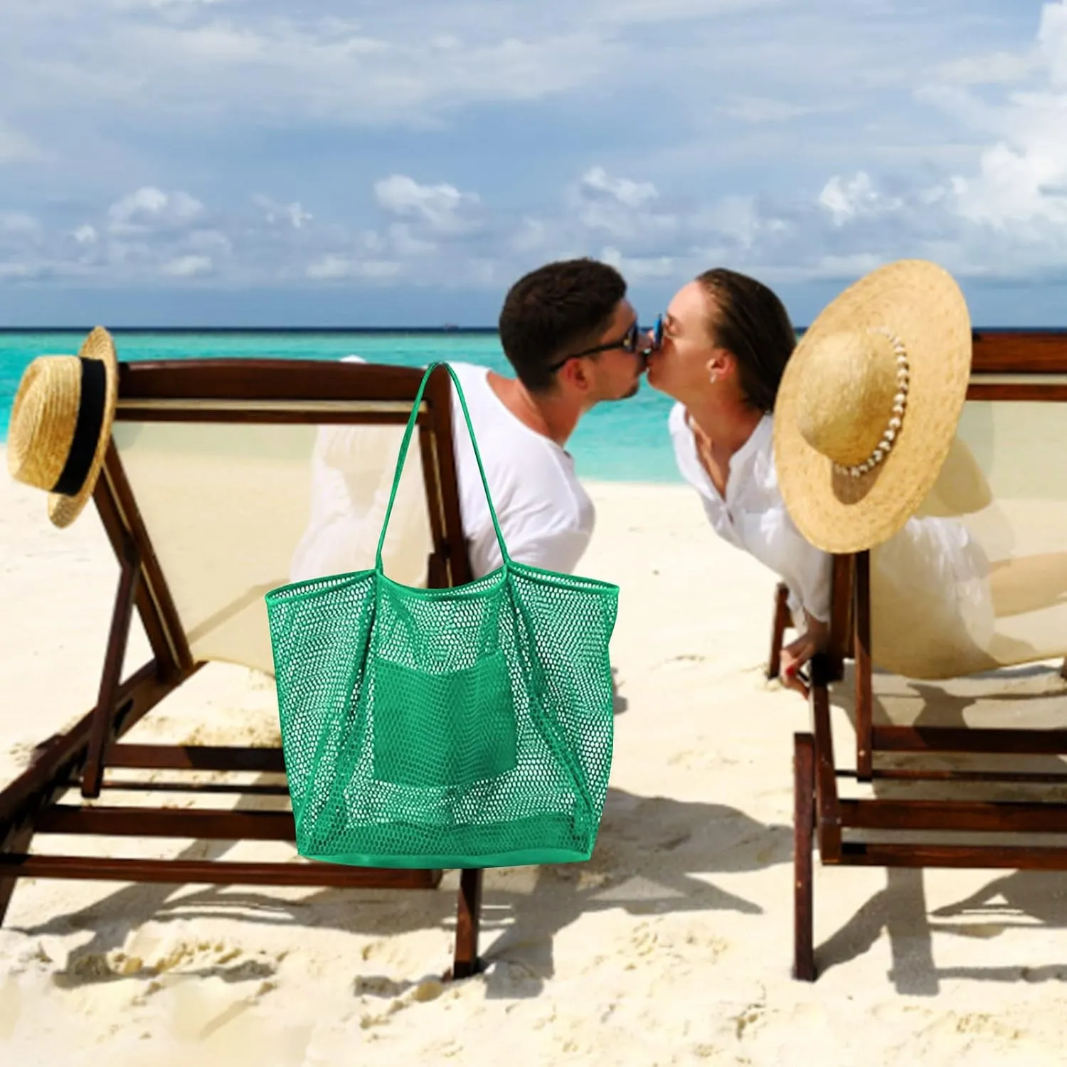 Mesh Beach Bag Tote Bag for Women Foldable Large Beach Tote Bag with Pockets Sandproof for Travel Vacation Gym