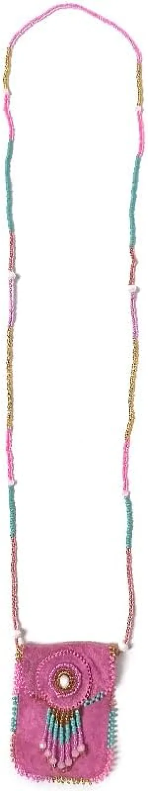 Mia Jewel Shop Authentic Leather Suede Medicine Pouch Seed Bead Fringe Dangle Necklace - Womens Fashion Handmade Bags Boho Travel Accessories