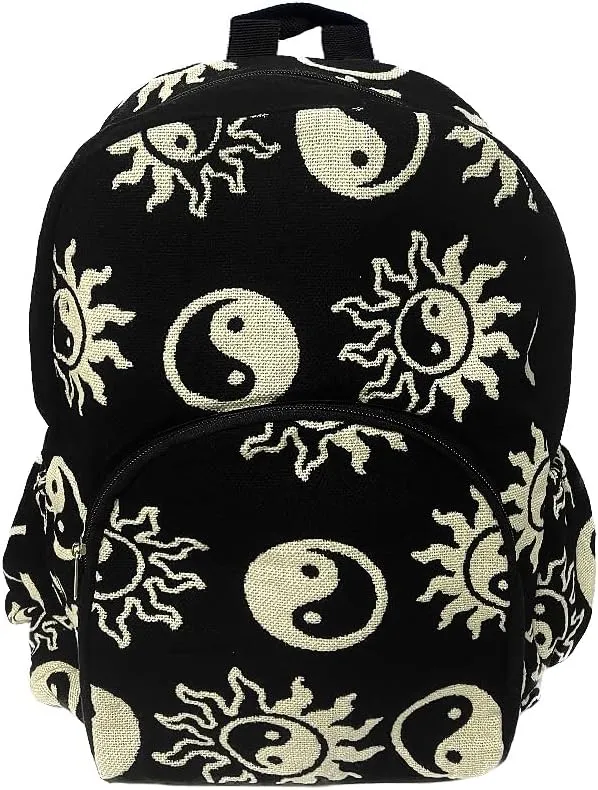 Mia Jewel Shop Yin Yang Large Backpack Retro Print Pattern Adjustable Strap Cushioned Fashion Handmade Bag Boho Accessories (Black/White)
