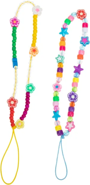 Mikinona Floral Lanyard Set 2pcs Beaded Phone Charms for Wrist Bag Backpack Anti-lost Decorative Chain