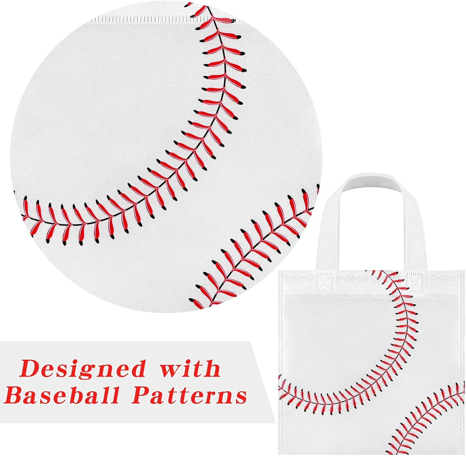 Mimind 24 Piece Baseball Non-Woven Party Favor Bags with Handles - 7.8 x 7.8 Inch Goodie Treat Candy Bags for Sports Theme Party, Baby Shower, Birthday