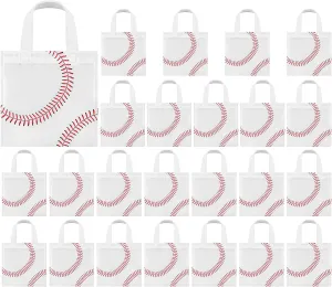 Mimind 24 Piece Baseball Non-Woven Party Favor Bags with Handles - 7.8 x 7.8 Inch Goodie Treat Candy Bags for Sports Theme Party, Baby Shower, Birthday