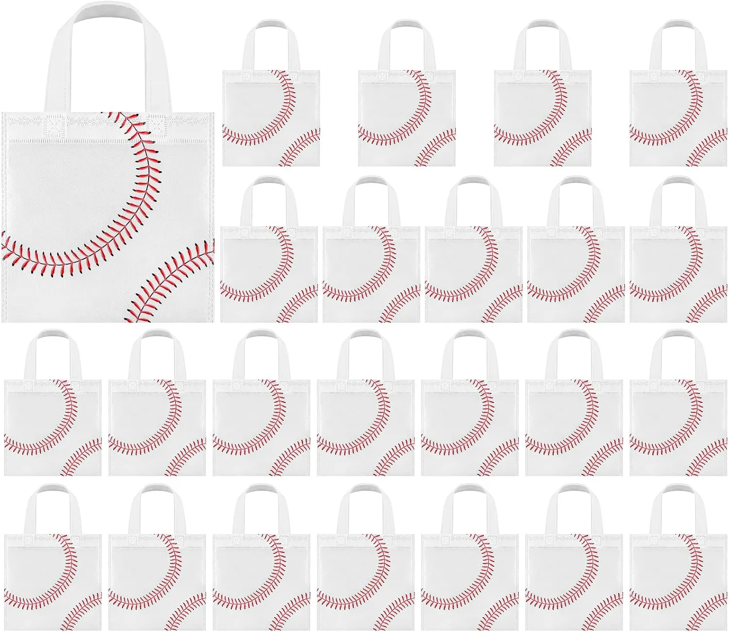 Mimind 24 Piece Baseball Non-Woven Party Favor Bags with Handles - 7.8 x 7.8 Inch Goodie Treat Candy Bags for Sports Theme Party, Baby Shower, Birthday