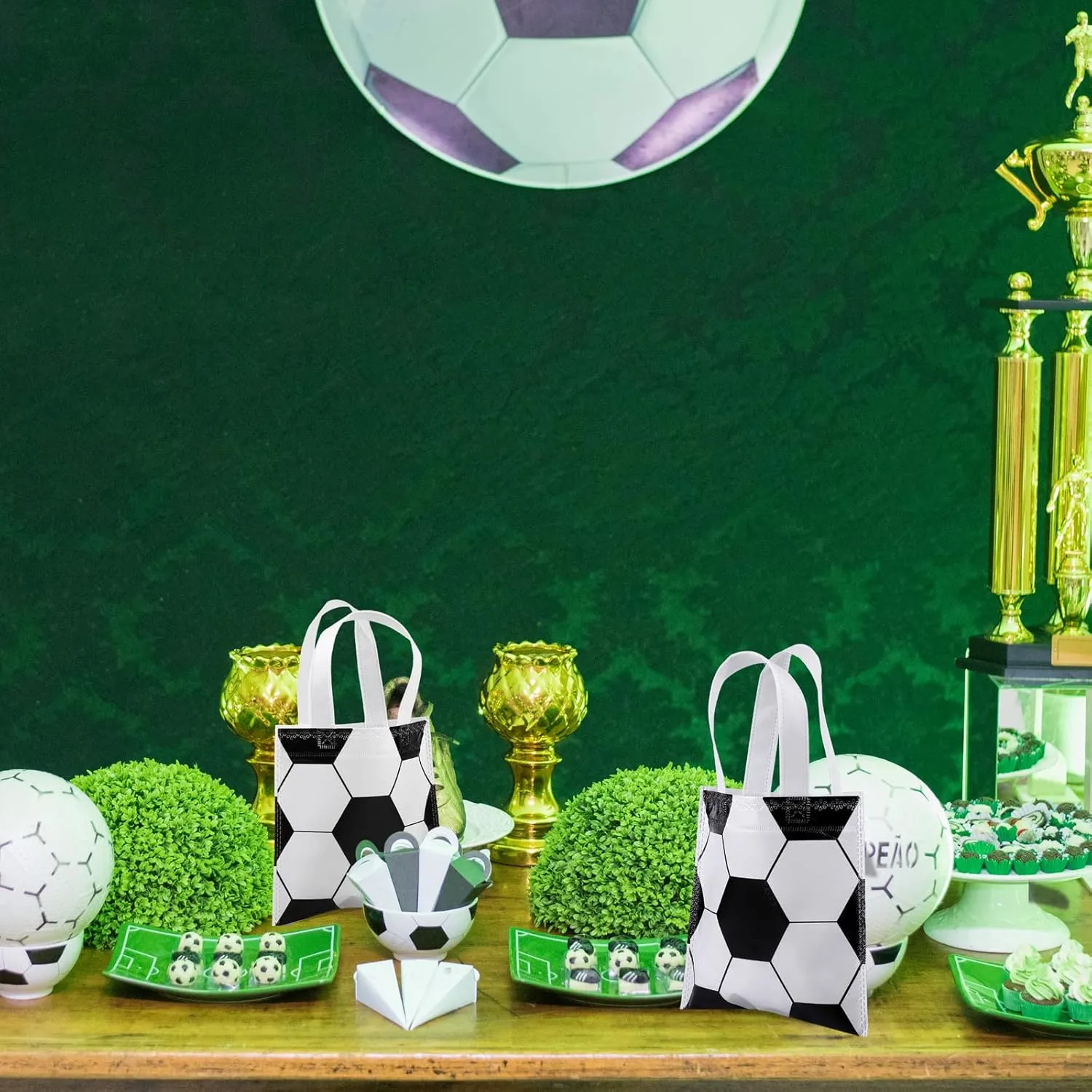 Mimind 24-Piece Soccer Non-Woven Party Favor Bags with Handles - 7.8 x 7.8 Inch, Perfect for Sports Theme Parties, Baby Showers, Birthdays