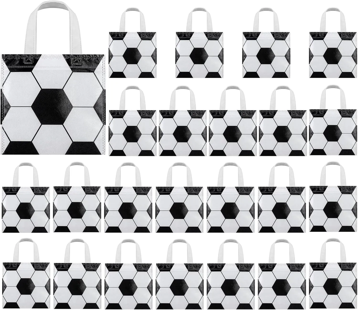 Mimind 24-Piece Soccer Non-Woven Party Favor Bags with Handles - 7.8 x 7.8 Inch, Perfect for Sports Theme Parties, Baby Showers, Birthdays