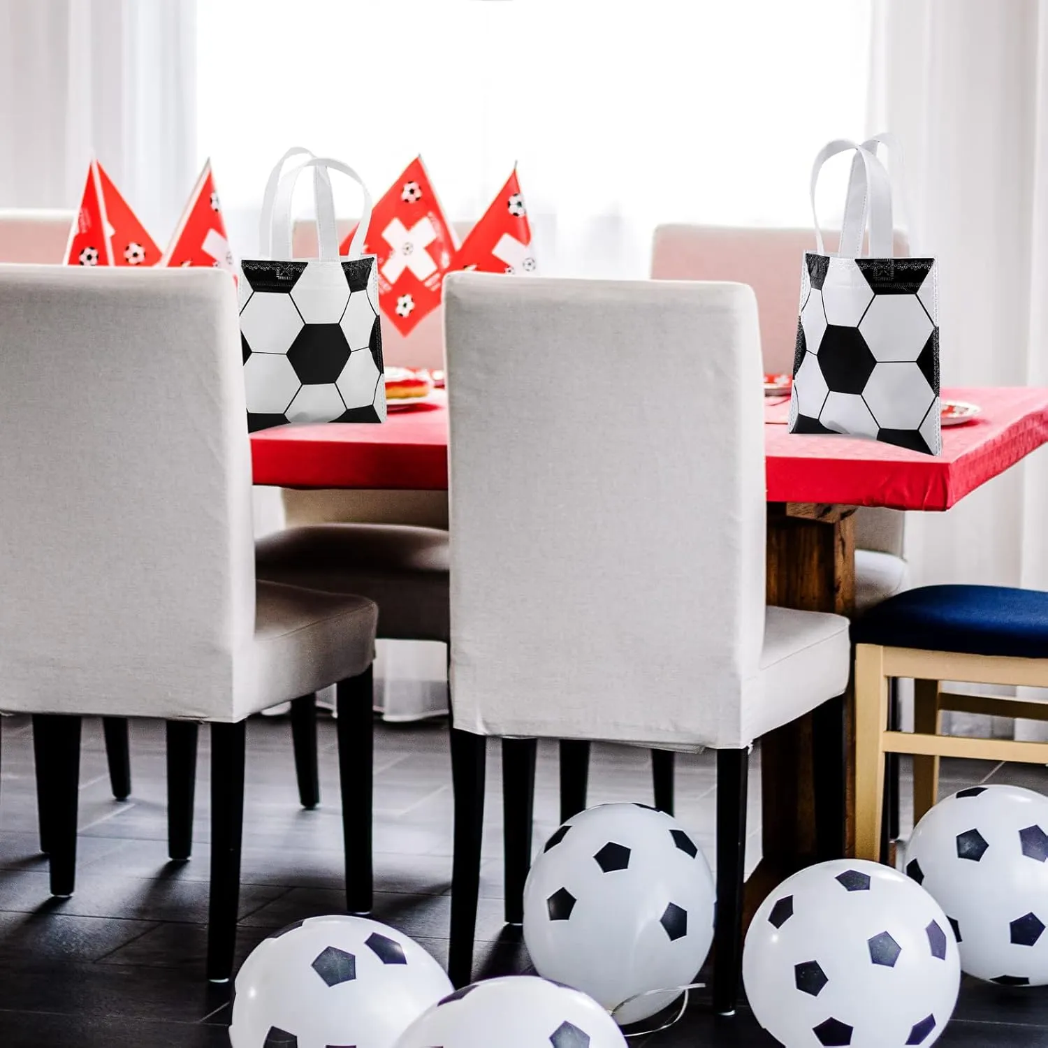 Mimind 24-Piece Soccer Non-Woven Party Favor Bags with Handles - 7.8 x 7.8 Inch, Perfect for Sports Theme Parties, Baby Showers, Birthdays