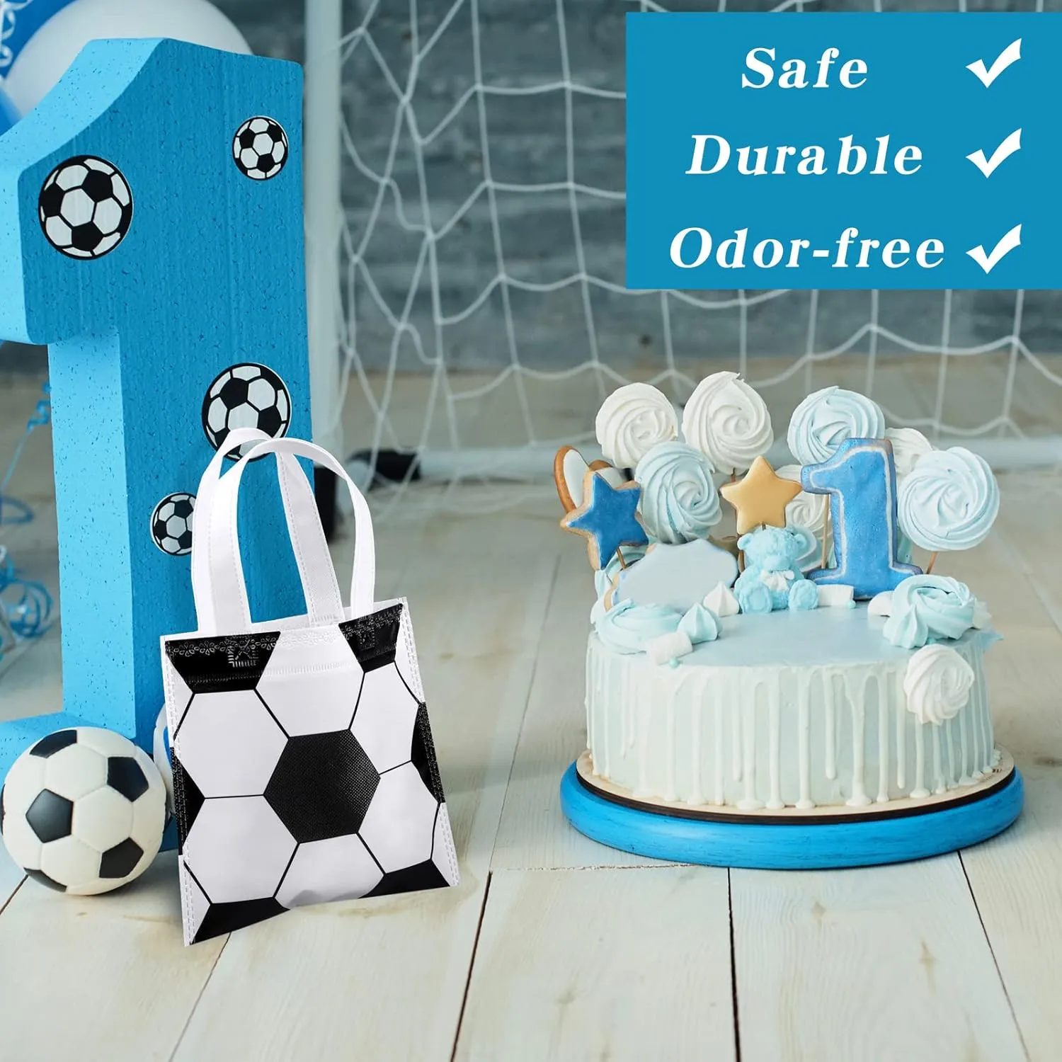 Mimind 24-Piece Soccer Non-Woven Party Favor Bags with Handles - 7.8 x 7.8 Inch, Perfect for Sports Theme Parties, Baby Showers, Birthdays