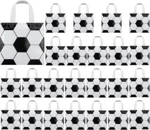 Mimind 24-Piece Soccer Non-Woven Party Favor Bags with Handles - 7.8 x 7.8 Inch, Perfect for Sports Theme Parties, Baby Showers, Birthdays