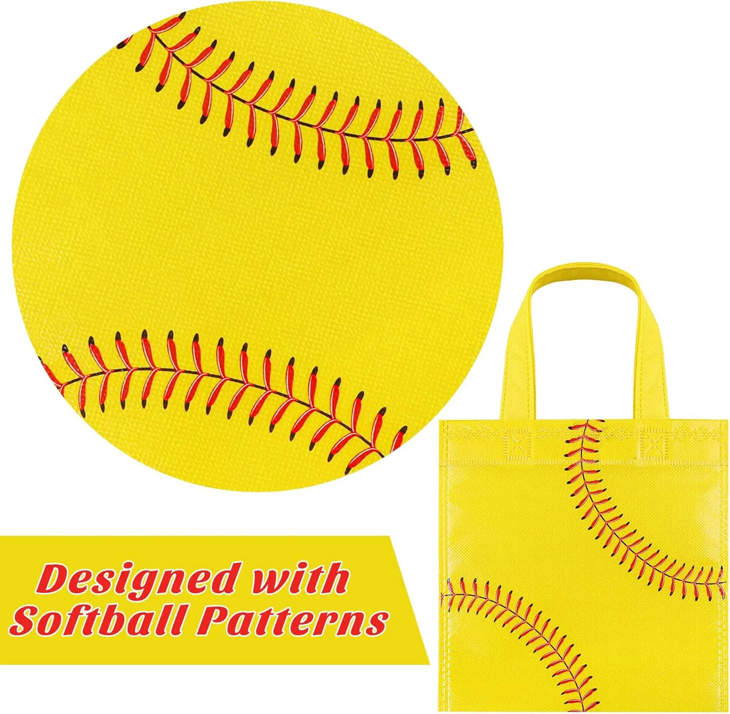 Mimind 24 Softball Non-Woven Party Favor Bags with Handles - 7.8 x 7.8 Inch Goodie Treat Candy Bags for Sports Theme Party, Baby Shower, Birthday