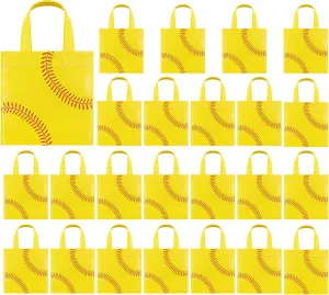 Mimind 24 Softball Non-Woven Party Favor Bags with Handles - 7.8 x 7.8 Inch Goodie Treat Candy Bags for Sports Theme Party, Baby Shower, Birthday