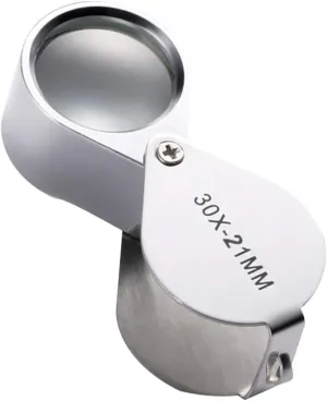 Mini Portable Folding Magnifier, 30X Distortion-Free Optical Lens for Maps, Electronics, Miniature Models, Jewelry, Stamp Collecting(Silver)