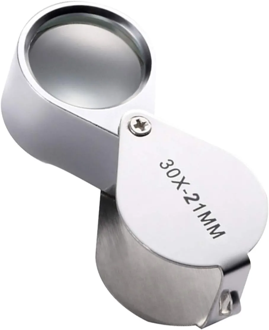 Mini Portable Folding Magnifier, 30X Distortion-Free Optical Lens for Maps, Electronics, Miniature Models, Jewelry, Stamp Collecting(Silver)