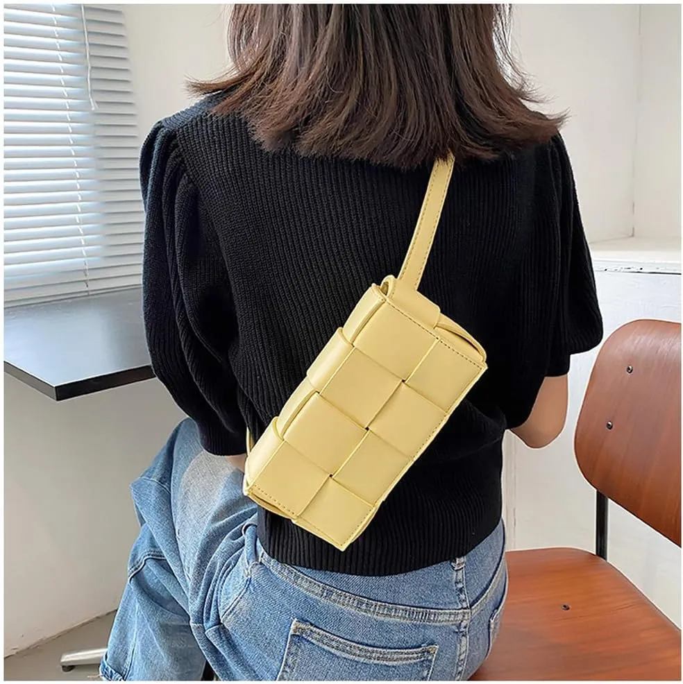 Mini Women's Weave Pack Convertible Crossbody,Cassette-Style Crossbody Waist Packs with Adjustable Belt