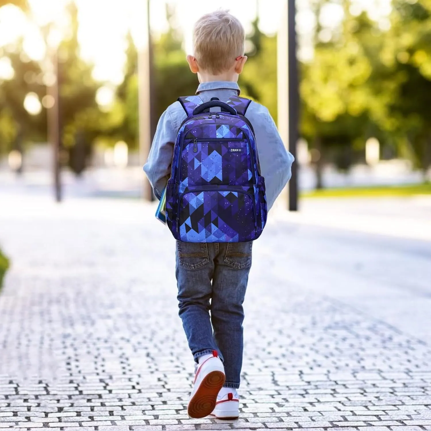 MITOWERMI Kids' Backpack for Boys Girls Elementary School Bags for Boys Bookbags Primary Students Children Backpack Dark Blue Geometric