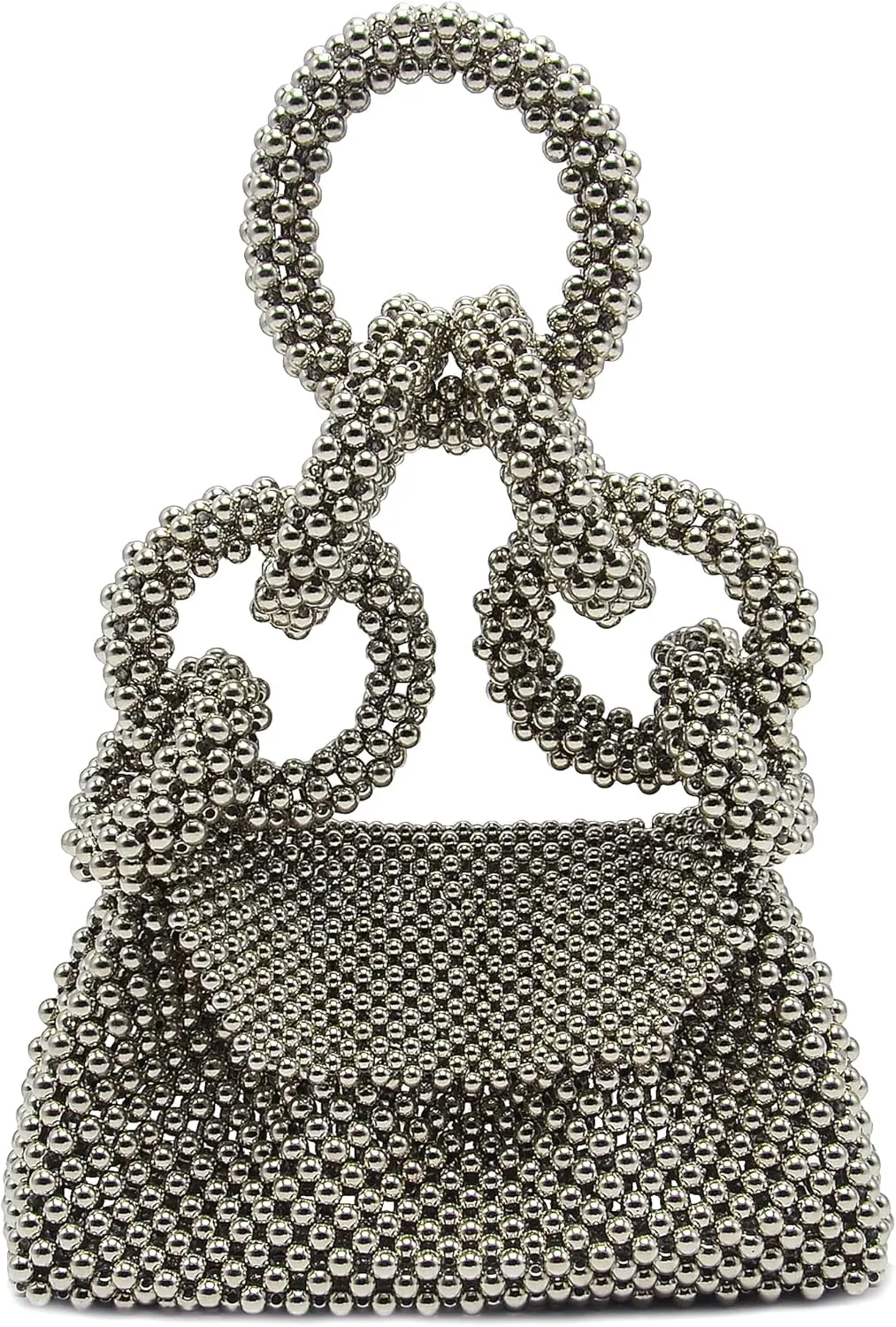 Miuco Pearl Big Ring Top Handle Bag Evening Wedding purse Handmade Beaded Handbag