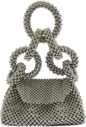 Miuco Pearl Big Ring Top Handle Bag Evening Wedding purse Handmade Beaded Handbag