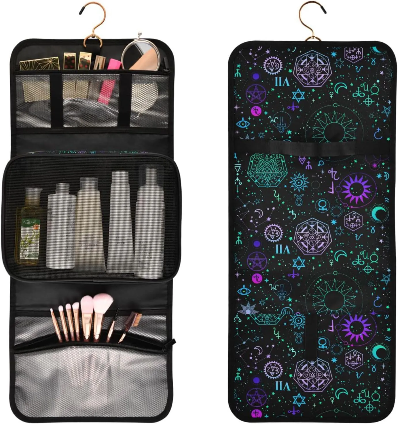 MNSRUU Toiletry Bag Galaxy Symbols Boho Hanging Makeup Bag for Toiletries 3 PCS Travel Toiletry Organizer Bags Portable Clear Toiletry Kit