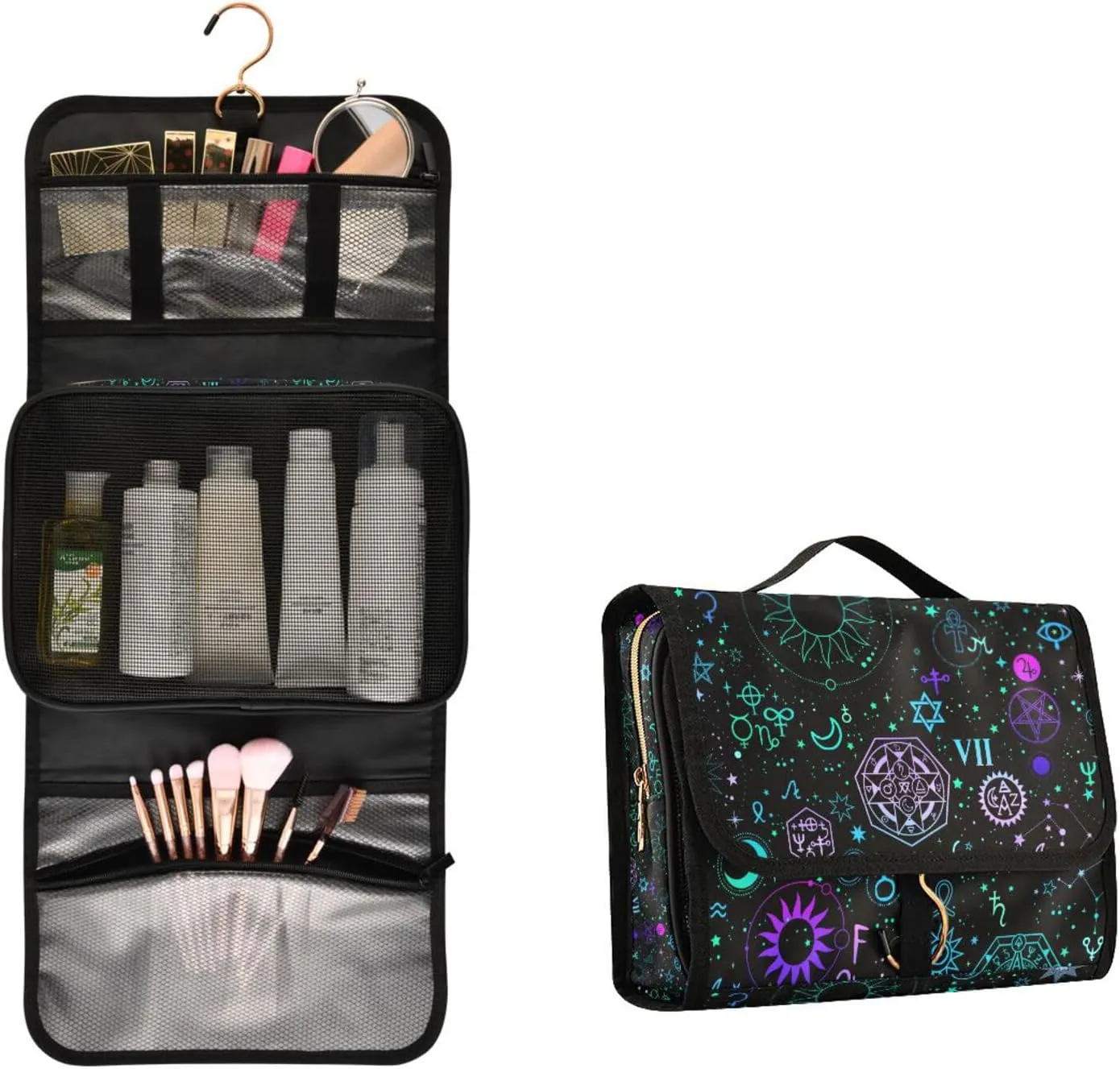 MNSRUU Toiletry Bag Galaxy Symbols Boho Hanging Makeup Bag for Toiletries 3 PCS Travel Toiletry Organizer Bags Portable Clear Toiletry Kit