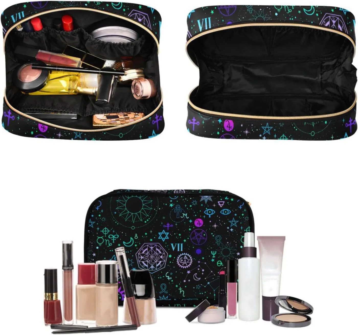 MNSRUU Toiletry Bag Galaxy Symbols Boho Hanging Makeup Bag for Toiletries 3 PCS Travel Toiletry Organizer Bags Portable Clear Toiletry Kit