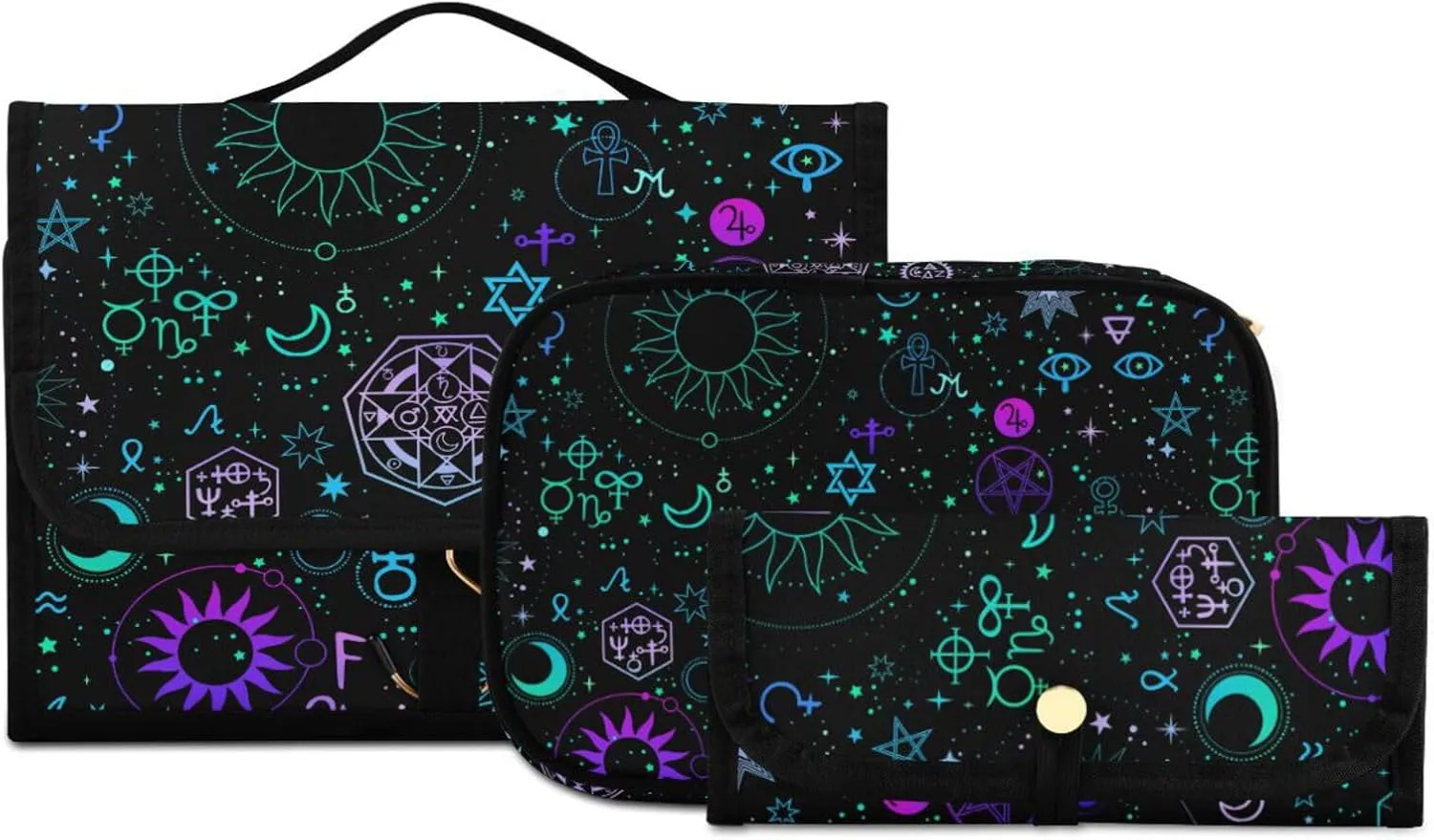 MNSRUU Toiletry Bag Galaxy Symbols Boho Hanging Makeup Bag for Toiletries 3 PCS Travel Toiletry Organizer Bags Portable Clear Toiletry Kit