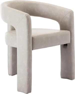 Modern Barrel Dining Chair Grey PU Leather Upholstered Accent Side Chair with Arms Comfy Makeup Vanity Chair Dining Living Room Kitchen Chair, Grey