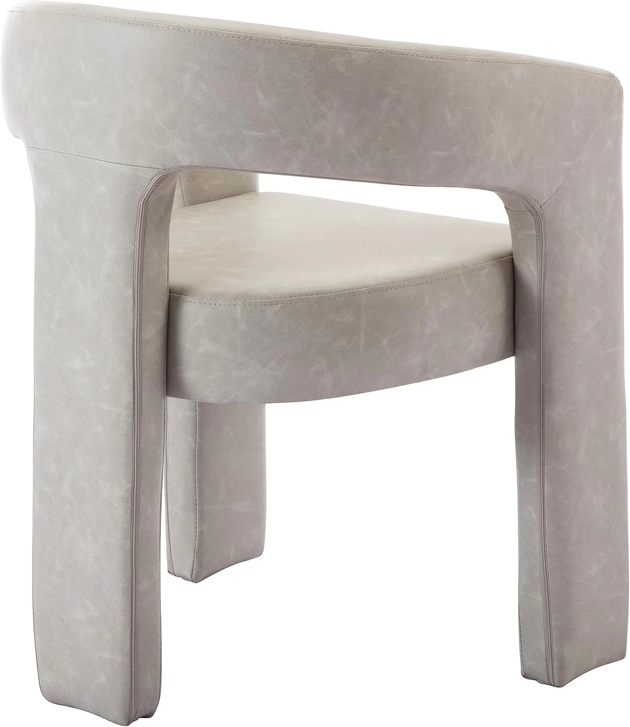 Modern Barrel Dining Chair Grey PU Leather Upholstered Accent Side Chair with Arms Comfy Makeup Vanity Chair Dining Living Room Kitchen Chair, Grey