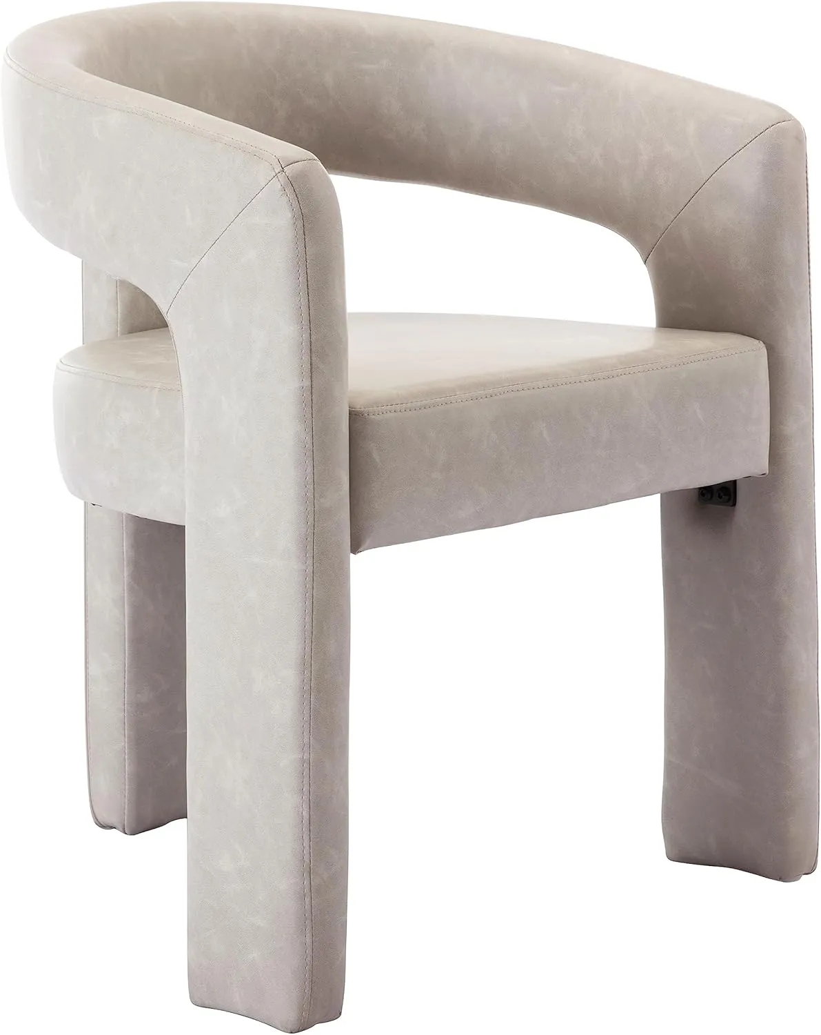Modern Barrel Dining Chair Grey PU Leather Upholstered Accent Side Chair with Arms Comfy Makeup Vanity Chair Dining Living Room Kitchen Chair, Grey