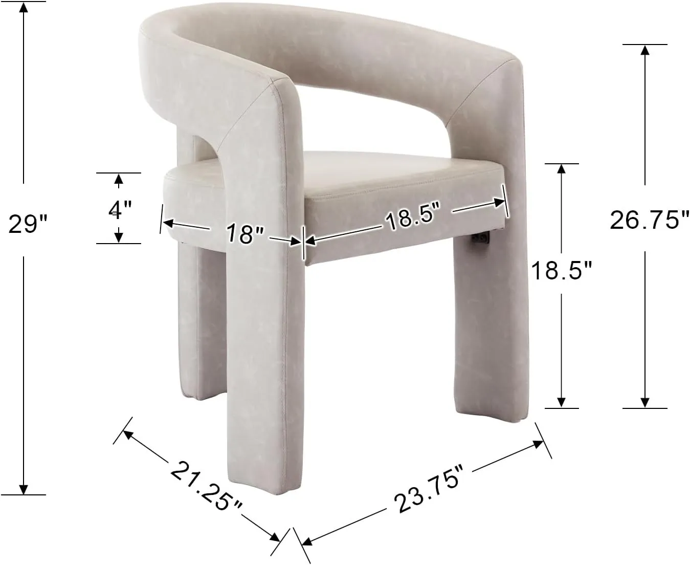 Modern Barrel Dining Chair Grey PU Leather Upholstered Accent Side Chair with Arms Comfy Makeup Vanity Chair Dining Living Room Kitchen Chair, Grey